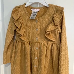 Bonnie Jean Mustard Knit Dress with Ruffles